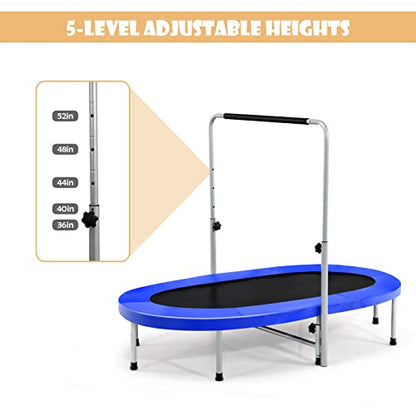 Giantex Mini Trampoline, 2 Persons Foldable Fitness Trampoline w/ 5 Levels Height Adjustable Handle, Max Load 330LBS, Indoor Oval Rebounder Exercise Trampoline for Adult, Kid, Enjoy Parent-child Time - color: Blue