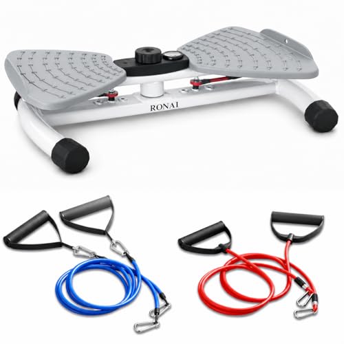 Ronai Waist Twister Machine with Resistance Bands – Adjustable Ab Twister Board for Home Fitness, Dual Pedals, Quiet Rotation, Tracks Time/Reps/Calories, 300 Lbs Capacity - color: Gray