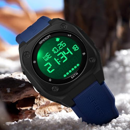 FANMIS Men's Digital Sports Watch Big Face Stopwatch Outdoor Rubber Strap - color: Deep Blue