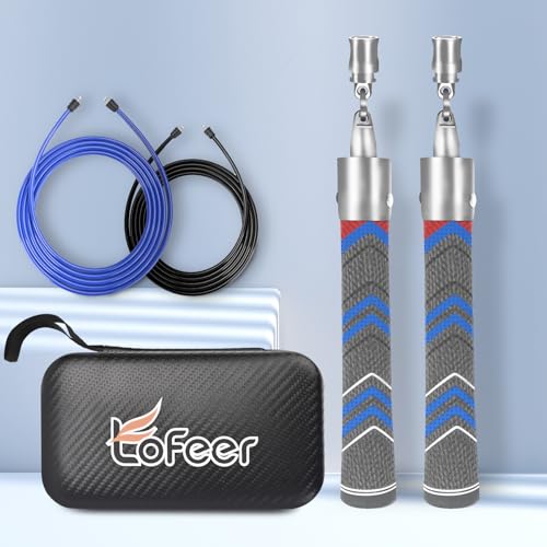 Weighted Jump Rope, Professional Heavy Jump Rope with Detachable Handles, 360° Ball Bearing Rotation, 2 Interchangeable Ropes, Non-Slip Grip Handles and Carry Bag for Fitness, Boxing, MMA, Cardio Workout