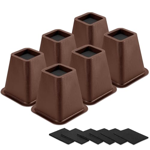 6 Pack Furniture Risers 6 Inch, Bed Risers Heavy Duty for Table Desk Couch Chair Sofa Cabinet Bed Frame Dorm, Square Table Leg Risers Lift Height 6", Chocolat Brown - color: Chocolat Brown 6 Pack, size: 6 Inch