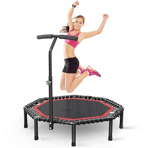 50" Octagonal Rebounder Trampoline for Adults, Fitness Rebounder with Quiet Bungees Cords, T-Adjustable Handle Bar, Exercise Rebounder for Adults Indoor/Outdoor Workout, Max Load 450 LBS