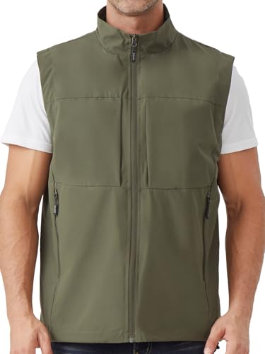 Men's Lightweight Outerwear Vest Softshell Sleeveless Jacket - color: Green, size: Small