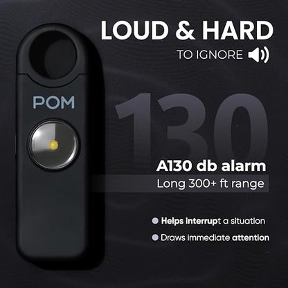 POM Personal Safety Alarm for Women – 130dB Loud Emergency Siren, USB-C Rechargeable with Bright LED Flashlight, Portable Keychain Design for Self Defense, Purse, Backpack & Travel (Black) - color: Black