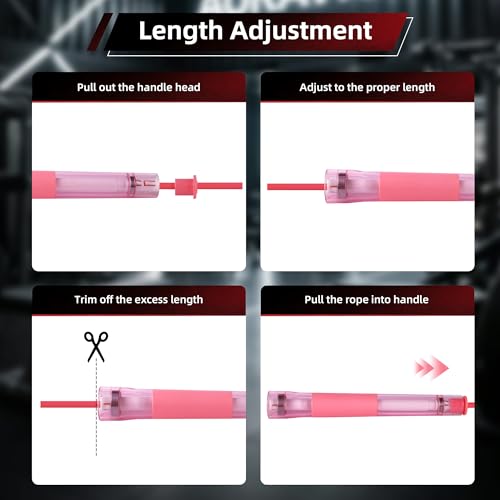 YUEDONG Jump Rope, Clear Handles, Dual Bearings, Kids Adults PE School - color: PINK
