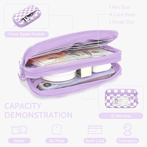 FODOKO Wristlet wallets for Women RFID crossbody bags with 4 Zippers - color: Light Purple