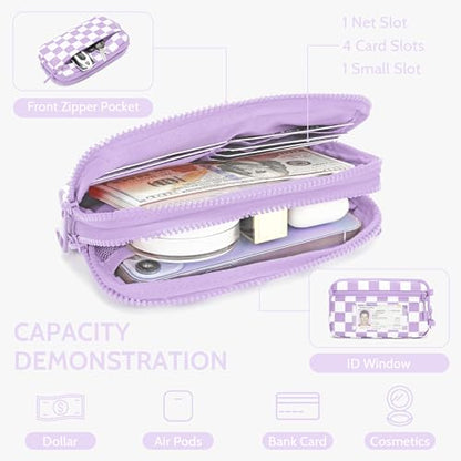 FODOKO Wristlet wallets for Women RFID crossbody bags with 4 Zippers - color: Light Purple