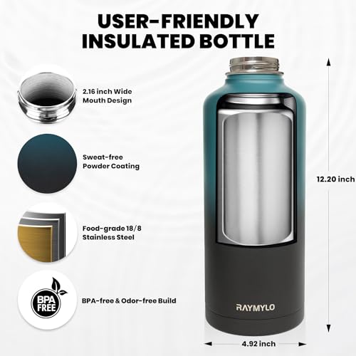RAYMYLO Insulated Water Bottle 87 oz, Triple Wall Vacuum Stainless Steel - color: Indigo/Black, size: 87 Ounces