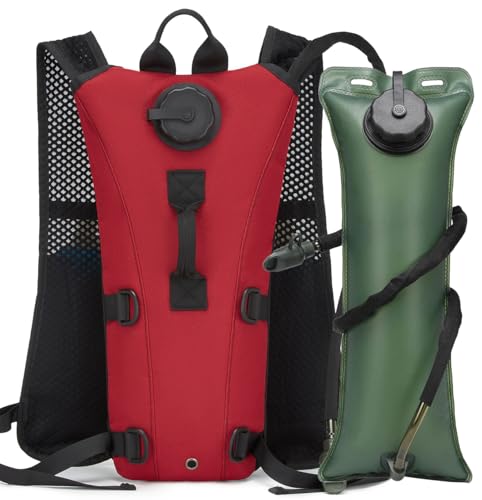 Running Hydration Vest Pack Tactical 3L Water Bladder Backpack Bag for Cycling Marathon Hiking Daypack Men & Women - color: Red