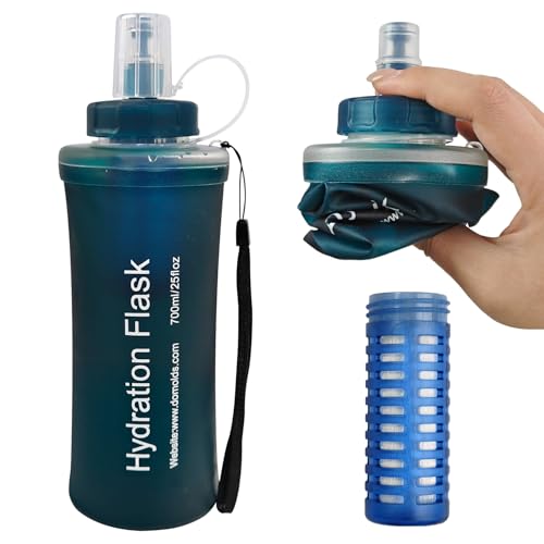 700ml Collapsible Water Bottle with Filter for Hiking Backpacking(Green) - color: Dark green, 700ml