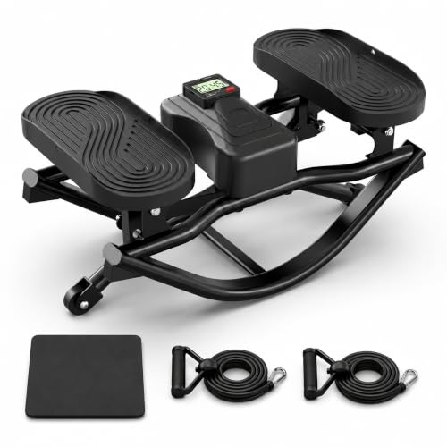 Rocking Stepper Side to Side for Exercise at Home, Low-Impact Rock Stepper Machine with Resistance Bands & Digital Display, Anti-Slip Pedals, Full Body Home Workout, 330 LBS Capacity (Black)