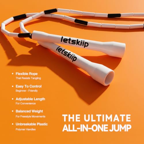 Classic Beaded Jump Rope, Adjustable Tangle-Free Set - color: White/Black