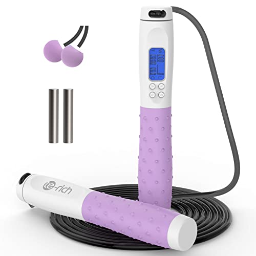Jump Rope, Weighted Jump Rope for Fitness, Skipping Rope with Counter - Heavy Handles, Adjustable Length - Cordless Jumping Rope for Men Women Kids Fitness Exercise Training - color: White+Purple