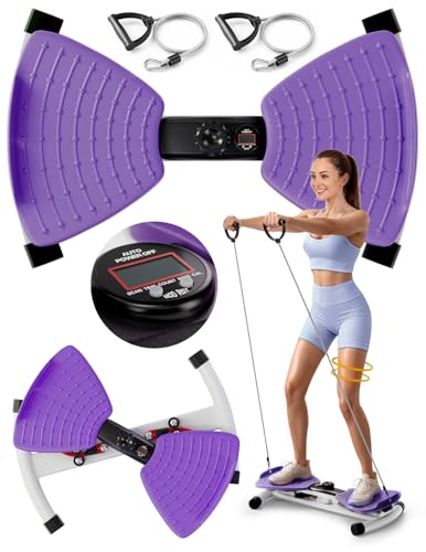Waist Twister Machine with Smart Digital Counter and Resistance Bands 300 Lbs Capacity, Noiseless Ab Twister Board for Home Exercise, Fitness Equipment Ideal for Women to Burn Belly Fat and Tone Body - color: Purple