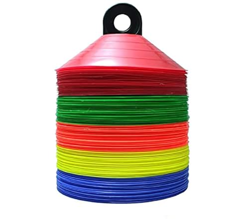 BlueDot Trading Sport Disc Cones (20-Pack) High Visibility Cones for Soccer Football Field Marking Coaching Training and Sports Agility, Multi-Colored, with Holder