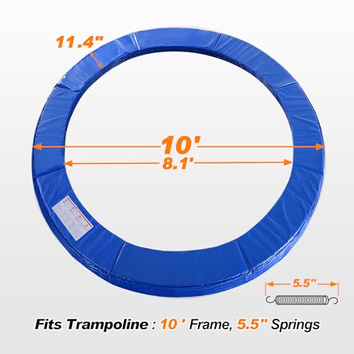 Exacme Trampoline Pad Replacement 16 15 14 13 12 10 8 Foot, Waterproof Safety Spring Cover Round Frame Pad, No Hole for Pole - color: Blue, size: Fit 10FT Frame Only, style: Without Opening Design