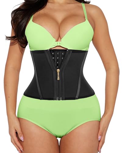 Short Torso Waist Trainer for Women Faja Body Shaper - color: Black（9 Inch 9 Steel Bones-hook & Zipper）, size: 3X-Small