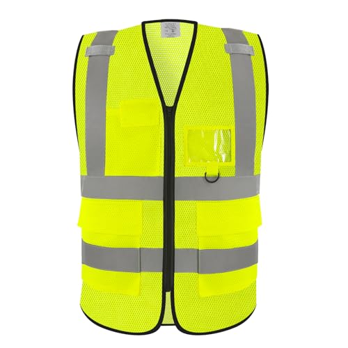 wefeyuv Reflective Safety Vest Class 2 High Visibility Vest pocket - color: Hi-vis Yellow-2, size: Medium