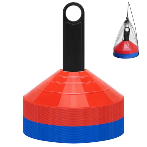 BiAnYC Soccer Cones for Sports Training,Small Sports Traing Agility Cones for Basketball Football Practice,Flexible Portable Disc Mini Cones,for Indoor/Outdoor Games,Set of 50 (Blue+Red)