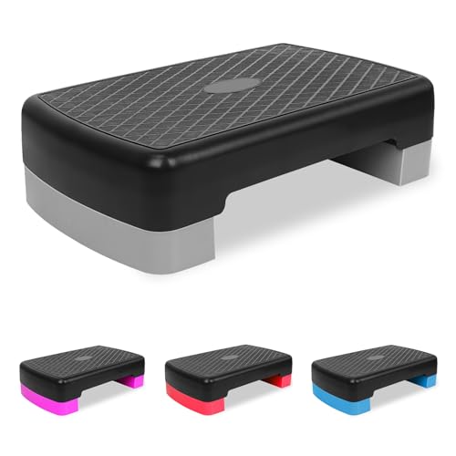 18'' Adjustable Aerobic Step Platform, Adjustable Fitness 4-6in Exercise Stepper Workout with 2 Risers, Aerobics Stepper Workout Stepper for Home Gym Cardio Strength & Training