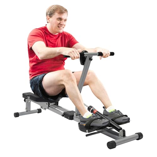 Home Rowing Machine, Foldable Rowing Exercise Machine, Compact Adjustable Hydraulic Rowing Machine with 12 Levels Resistance Adjustment, Portable LED Monitor Row Machine for Fitness