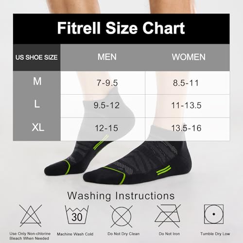 FITRELL Men's 6 Pack Ankle Running Socks Low Cut Cushioned Athletic Sports Socks 7-9/9-12/12-15 - color: Black+gray-green-red, size: 7-9