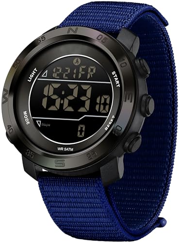 findtime Step Counter Watch No Phone Needed Pedometer for Walking Mens Women's Digital Watches with Calories Distance Alarm Countdown Timer Nylon Strap Blue