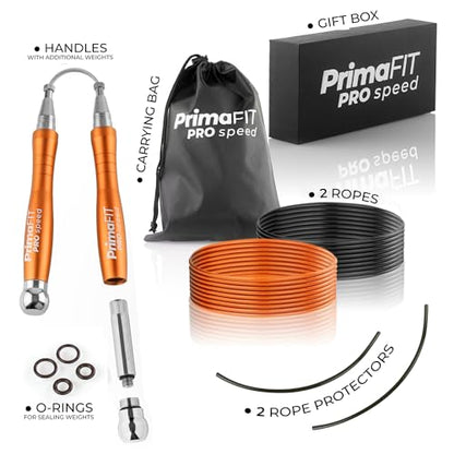 PrimaFIT Pro Speed Jump Rope for Adults, Weighted Skipping Rope for Boxing - color: Orange
