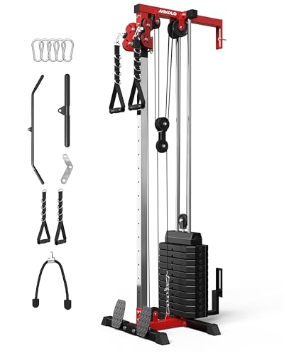 Mikolo Wall Mount Cable Station, Cable Crossover Machine with Dual Pulley System and 19/27 Adjustable Positions for Home Gym Fitness Equipment - color: RED, size: G3 Elite(118 lb weight stack)