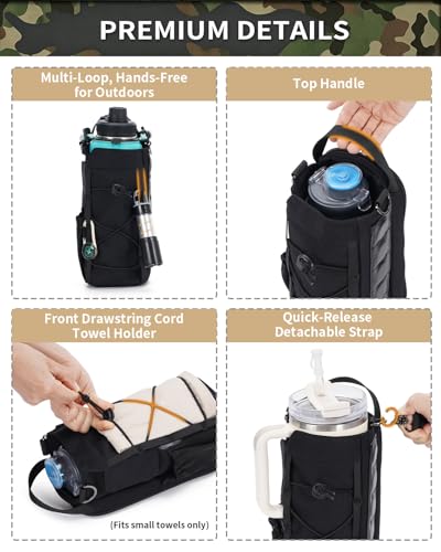 sportsnew 40oz Crossbody Water Bottle Bag for Gym Hiking - color: Deep Black
