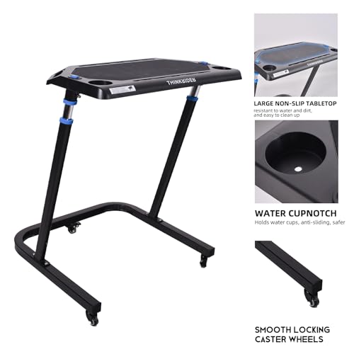 ThinkRider Adjustable Bike Desk - Rolling Laptop Cart for Stationary Bike or Trainer - Exercise While Working or Watching TV Standing Desk