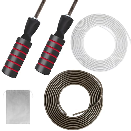 Adjustable Jump Rope with 2 Coated Steel Cables – 360° Ball Bearing Tangle‑Free Speed Skipping Rope, Soft EVA Foam Grip, 9.84FT Ropes & Carry Bag for Kids, Men, Women, Fitness, Cardio