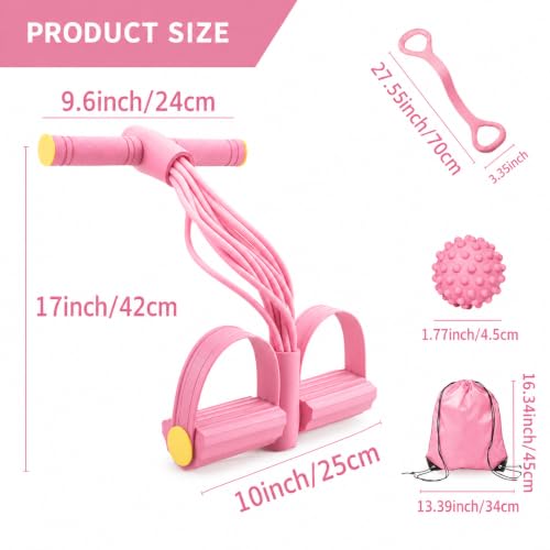 5PCS Ultimate Multifunction Pedal Resistance Bands with Handles - Foot Pedal Resistance Band for Total Body Workout, Includes Massage Ball,Bag &Quick Start Guide - color: Pink