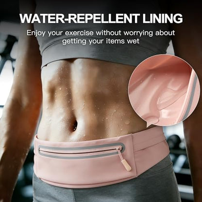Slim Running Belt for Women Men,Phone Holder Waist Pack,Runners Fanny Pack - color: LIGHT PINK
