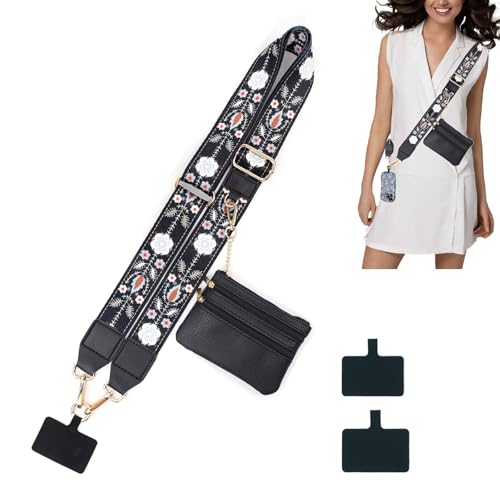 Clip And Go Strap for Phone with Wallet Crossbody, Phone Strap Zippered Pouch, Phone Lanyard Crossbody Wrist for Cell Phone Accessories,Birthday Gift for Women (Black01) - color: Black01