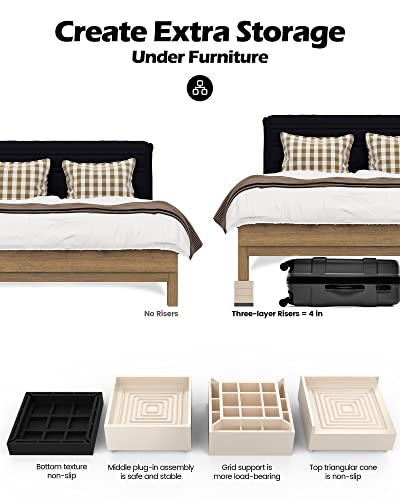 Furniture Risers, Tclouda Bed/Sofa/Desk/Table/Chair Leg/Fridge Lifts to 1.5, 3 and 4 in, Square Adjustable Risers Blocks for Extenders, Heavy Duty Supports Up to 1300 Lbs, 4 in-Apricot-Square - color: 4 Inch-apricot-square