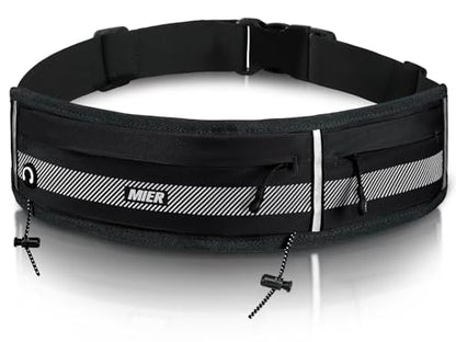MIER Running Belt for Women & Men, Fanny Pack with Marathon Bib Clip, Black - color: Black