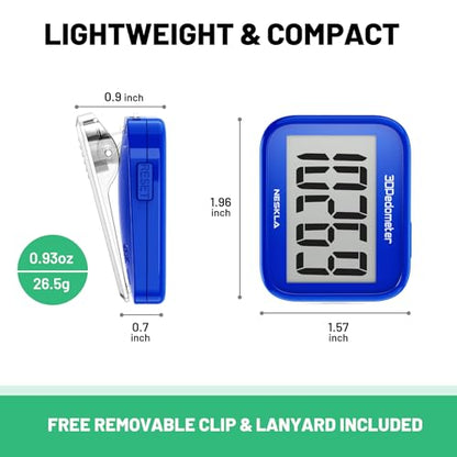 NESKLA 3D Pedometer, Simple Step Counter with Large LCD Display for Walking - color: Dark blue