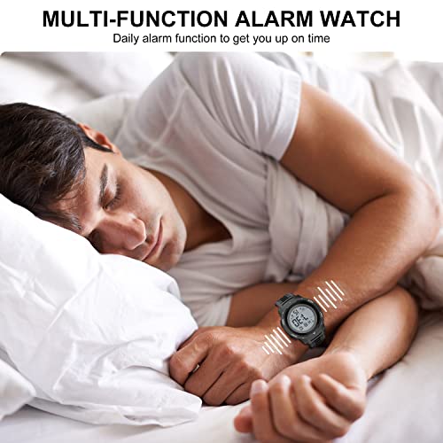 GOLDEN HOUR Mens Waterproof Digital Sport Watches Wide Screen Easy Read Display Military Style with Rubber Strap - color: black