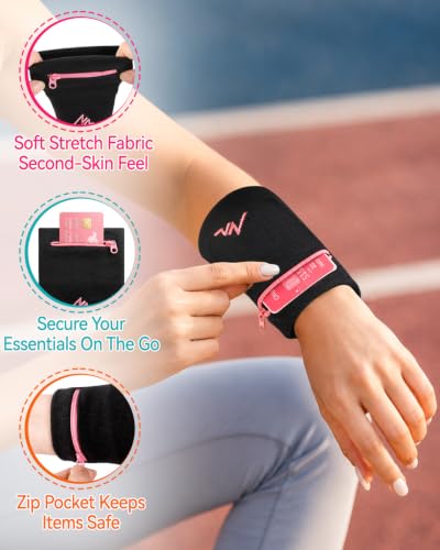 NEWZILL Wrist Wallet Wristband with Zipper - Cotton Sweatbands for Men & Women, Ideal for Running, Walking, Basketball, Football, Tennis, Hiking - color: White, style: Large-2PCS