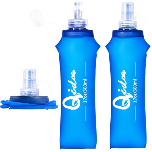 2PCS Soft Water Bottle, 17oz/500ml TPU Collapsible Flask Foldable Bottles for Hydration Pack, BPA-Free Soft Flasks Handheld Soft Flask Running Bottle for Running Hiking Cycling Climbing Traveling
