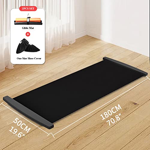Slide Board with Shoe Cover Slimming Exercise Guide Slide Mat for Leg Pot Training Fitness Athletic Training - color: Black, size: 180*50cm
