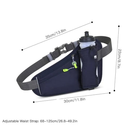 Water Bottle Waist Pack 2 Zippered Pockets – Reflective Running Belt for Hiking Cycling, Adjustable Breathable Mesh with Earphone Port(Dark Blue) - color: Dark Blue