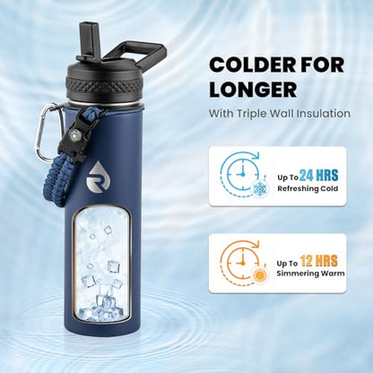 RAYMYLO Insulated Water Bottle 20 oz, Triple Wall Vacuum Stainless Steel - color: Dark Blue, size: 20 Ounces