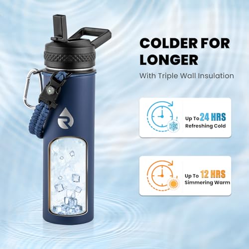 RAYMYLO Insulated Water Bottle 20 oz, Triple Wall Vacuum Stainless Steel - color: Dark Blue, size: 20 Ounces