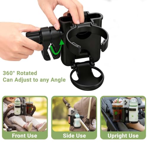 ZealSound Stroller Cup Holder, 3-in-1 Bottle Holder with Phone Holders for Stroller Wheelchair Scooter Walker Bike, Foldable Universal Drink Holder for Uppababy Bugaboo Nuna Doona - size: Small
