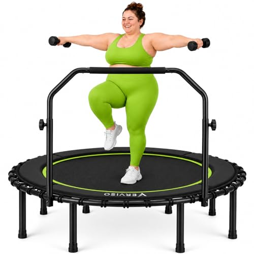 40"/46"/50" Bungee Rebounder Trampoline for Adults, 460LBS Low Impact Quiet Foldable Mini Trampoline, Easy Assembly Indoor Fitness Rebounder with Handle for Whole-Body Workout - color: Black-Green, size: 50-Inch