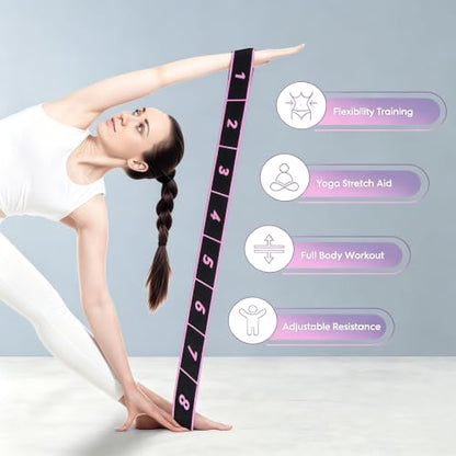 Yoga Stretch Strap with 8 Loops, Pilates Flexibility Strap - color: Purple
