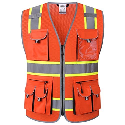 JKSafety Safety Vest for Men Women with Neon Trims JK86 Orange M - color: Jk086-orange, size: Medium