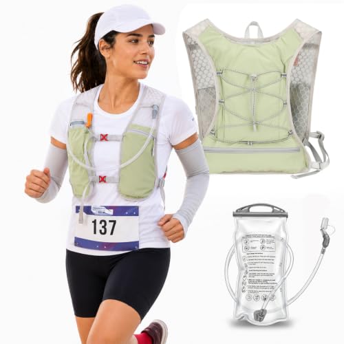 Running Vest with 2L Hydration Bladder Lightweight Pack - color: Sage Green